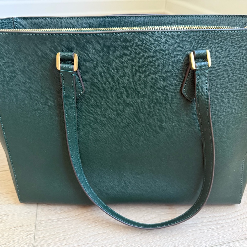 Tory Burch Forest Green Tote with Gold Accents - Picture 7 of 12
